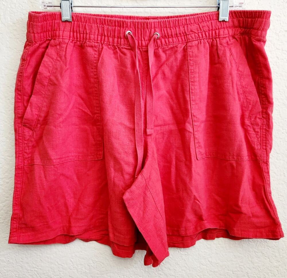 Nautica Red Drawstring Waist Slashed Pockets Shorts Large Lightweight Soft Linen